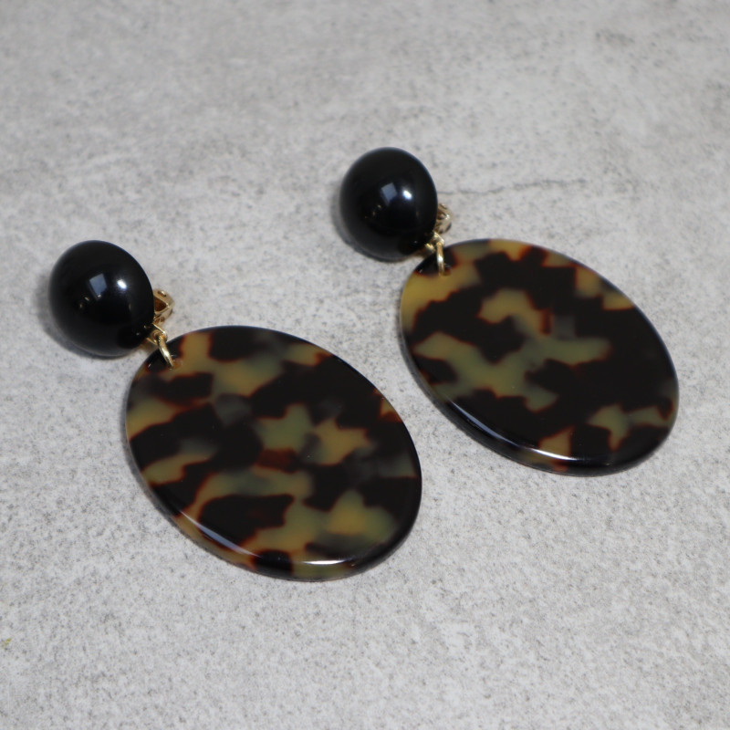 Boucles d'oreilles clip, résine, pendentif