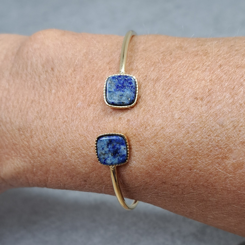 Jonc doré et pierre naturelle, lapis lazuli