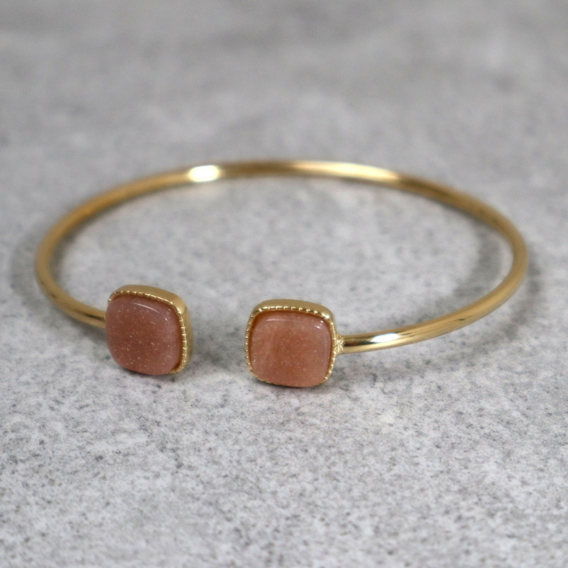 Jonc doré et pierre naturelle, rhodonite