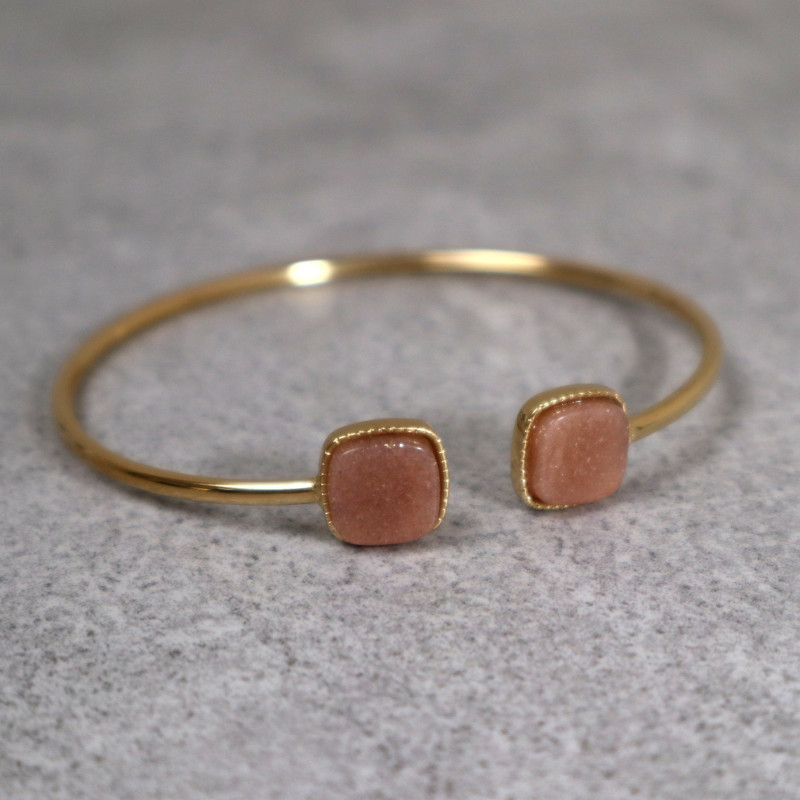 Jonc doré et pierre naturelle, rhodonite