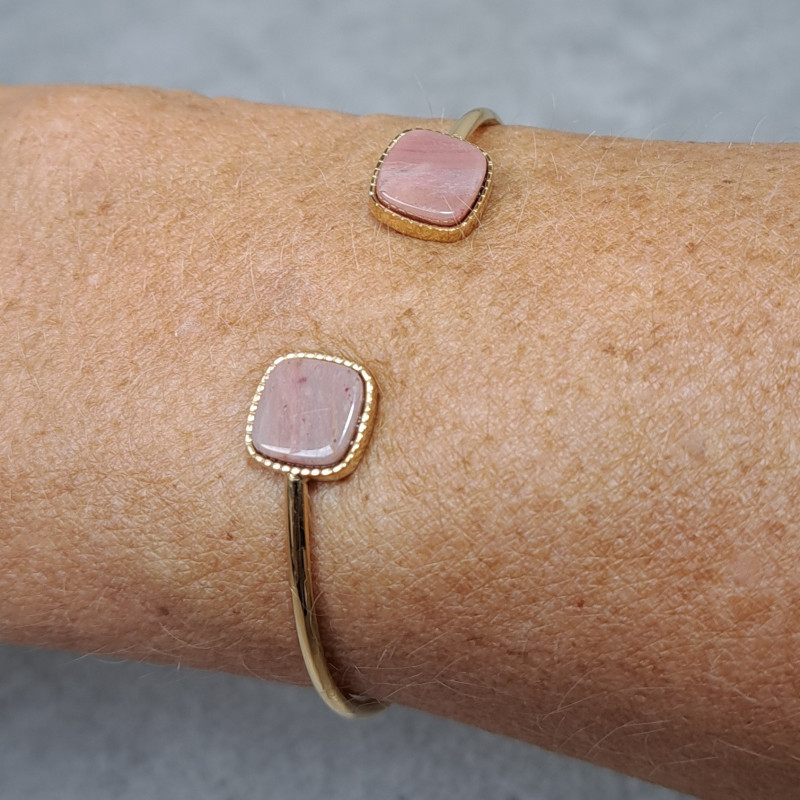 Jonc doré et pierre naturelle, rhodonite