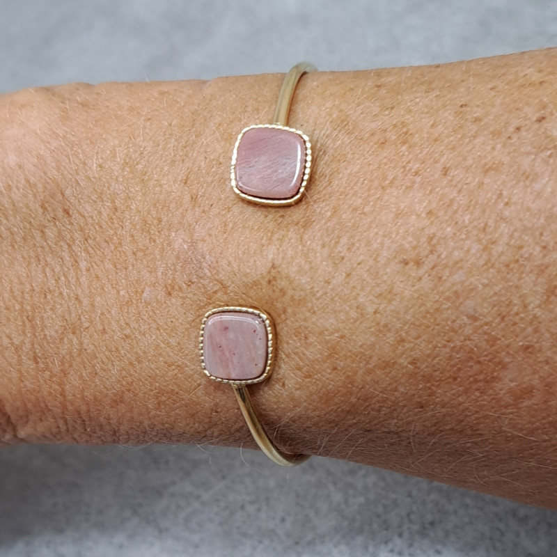 Jonc doré et pierre naturelle, rhodonite