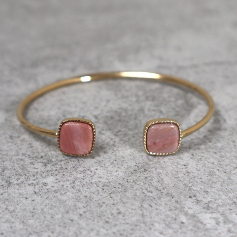 Jonc doré et pierre naturelle, rhodonite