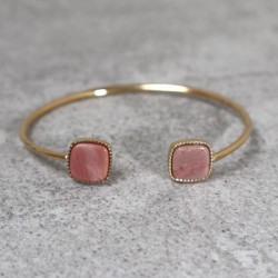 Jonc doré, 2 pierres naturelles carrées, rhodonite rose
