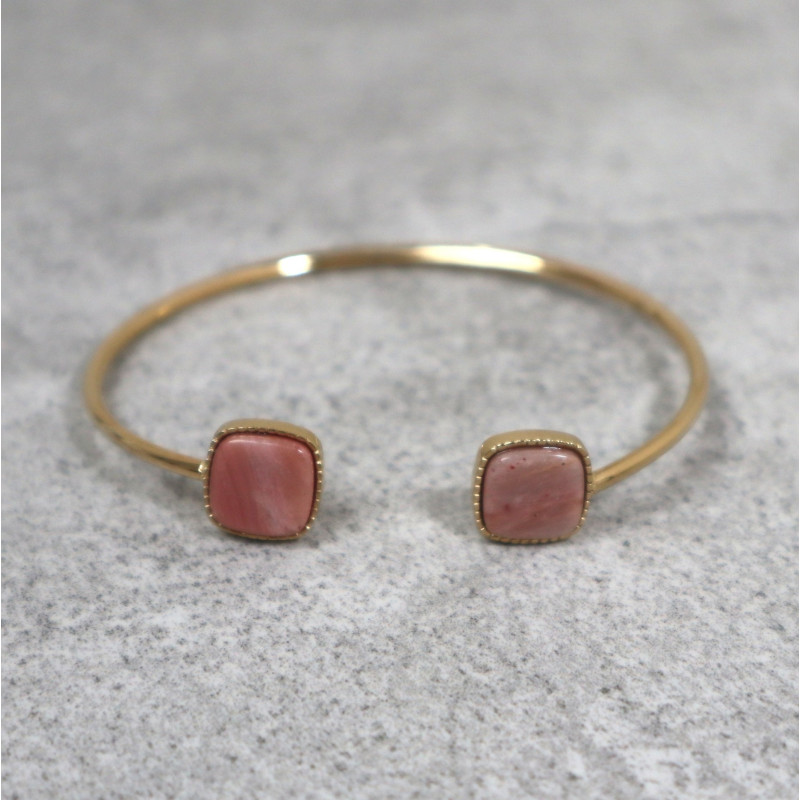 Jonc doré et pierre naturelle, rhodonite