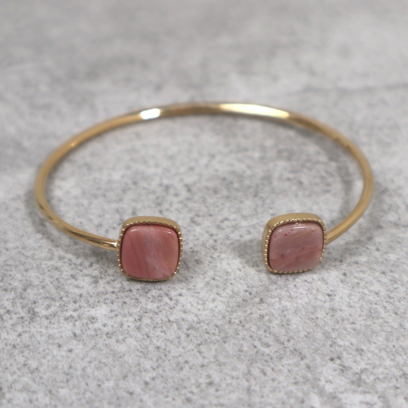 Jonc doré et pierre naturelle, rhodonite