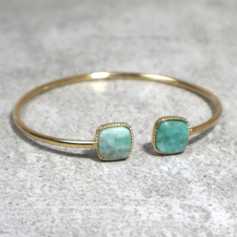 Jonc doré et pierre naturelle, amazonite