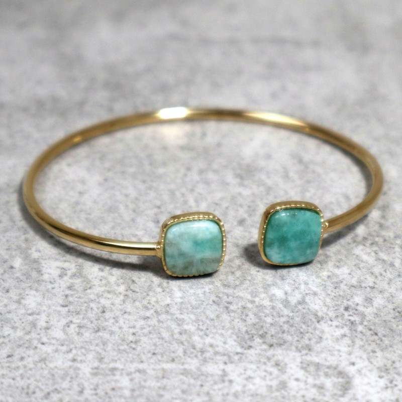 Jonc doré et pierre naturelle, amazonite