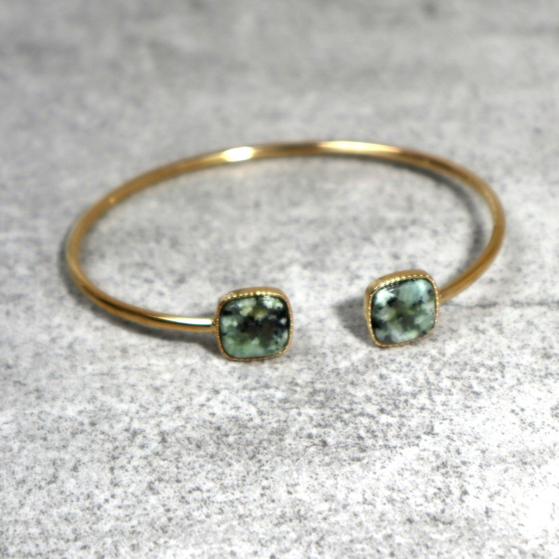 Jonc doré et pierre naturelle, turquoise africaine