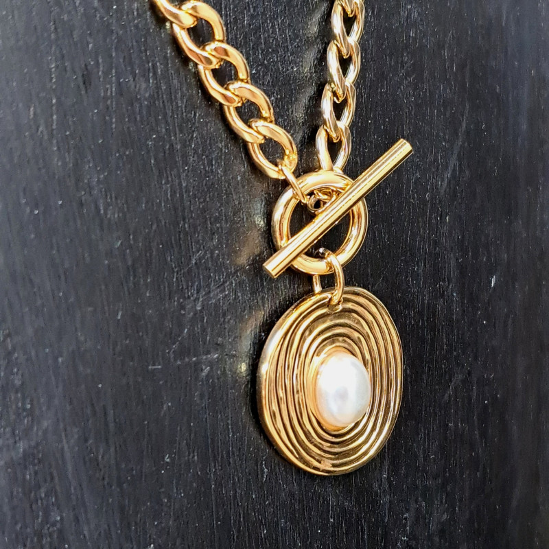 Collier pendentif pierre naturelle, perle d'eau douce