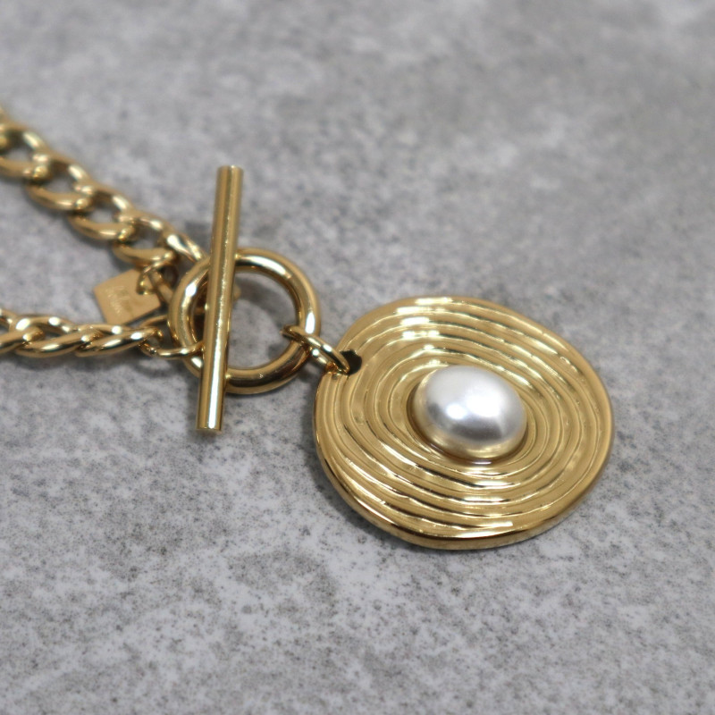 Collier pendentif pierre naturelle, perle d'eau douce