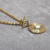 Collier pendentif pierre naturelle, perle d'eau douce
