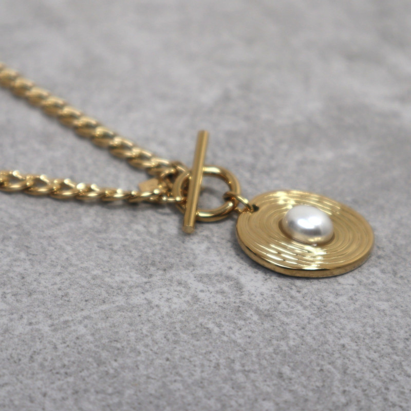 Collier pendentif pierre naturelle, perle d'eau douce