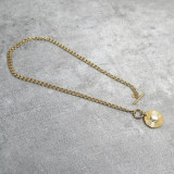Collier pendentif pierre naturelle, perle d'eau douce