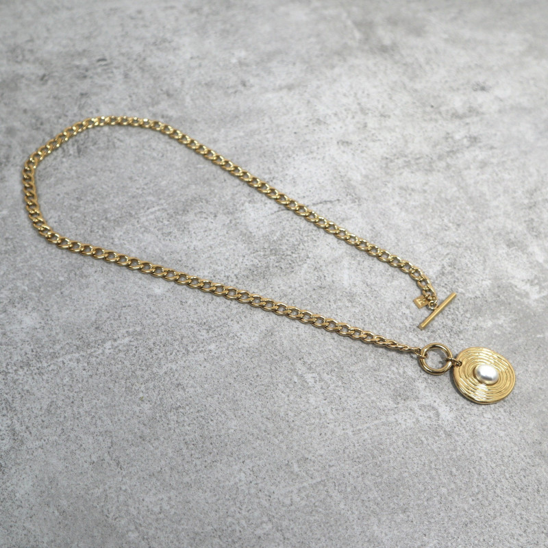 Collier pendentif pierre naturelle, perle d'eau douce