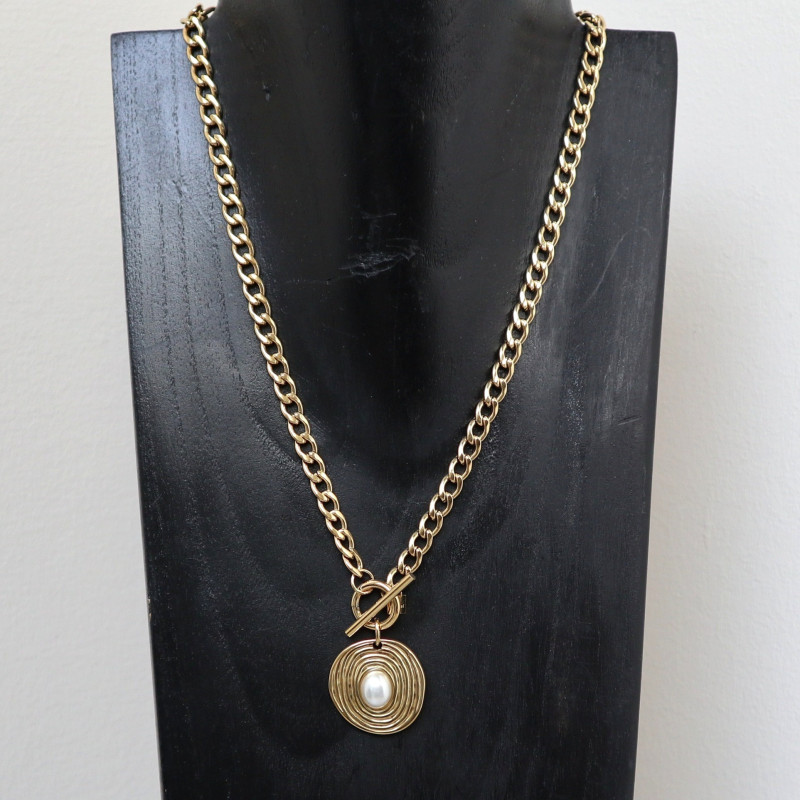 Collier pendentif pierre naturelle, perle d'eau douce