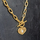 Collier pendentif coeur, pierre naturelle, nacre blanche