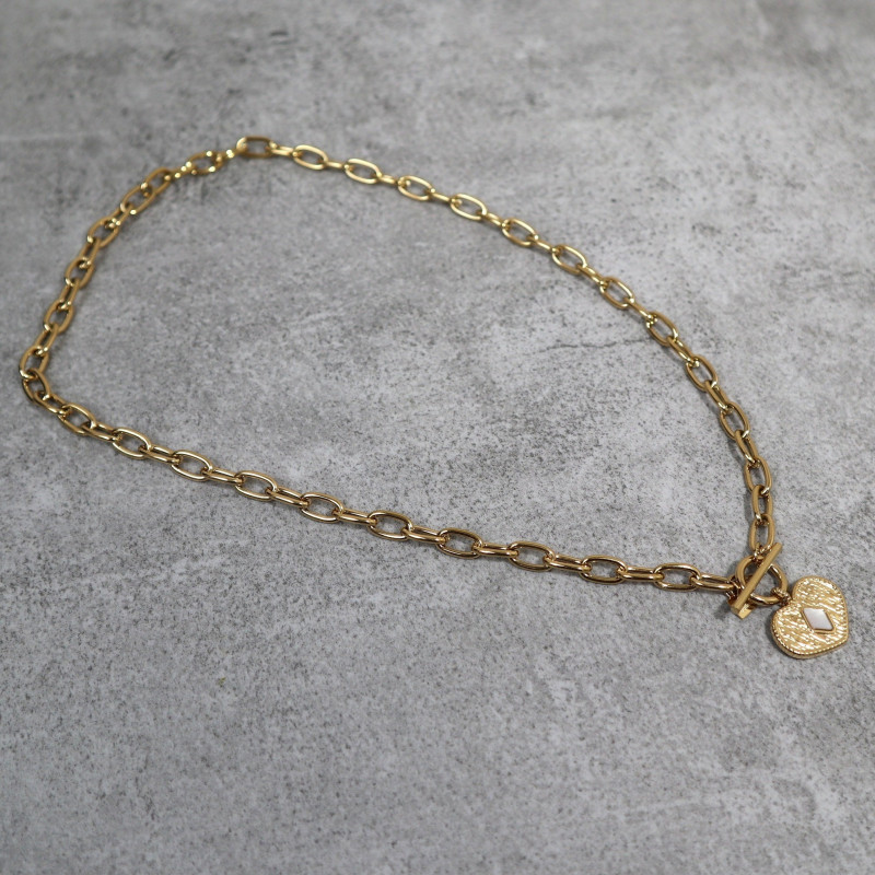 Collier pendentif coeur, pierre naturelle, nacre blanche