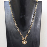 Collier pendentif coeur, pierre naturelle, nacre blanche