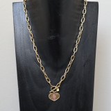 Collier pendentif coeur, pierre naturelle, rhodonite