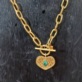 Collier pendentif coeur, pierre naturelle, turquoise africaine
