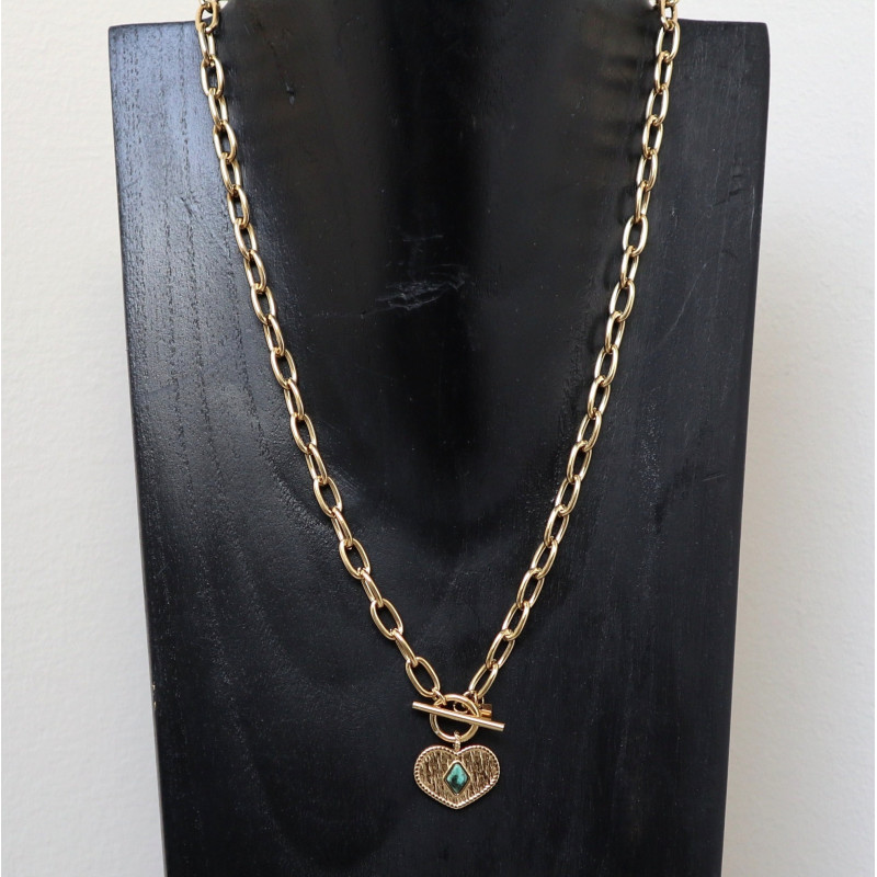 Collier pendentif coeur, pierre naturelle, turquoise africaine