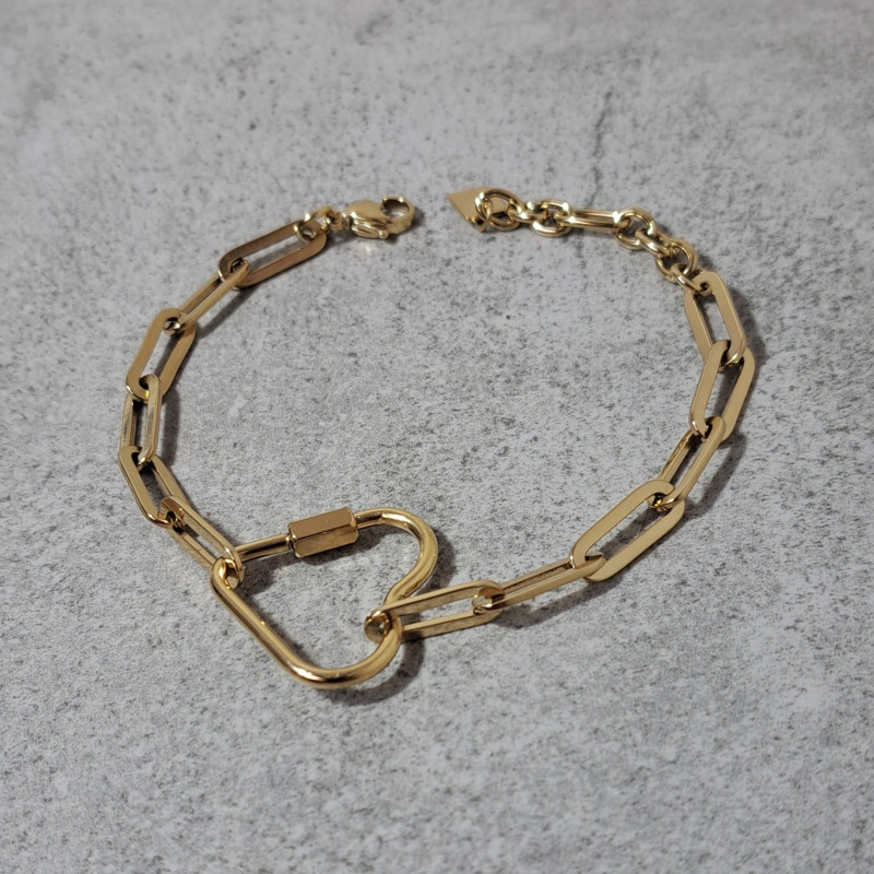 Bracelet Lassana, maille rectangulaire, coeur dévissable