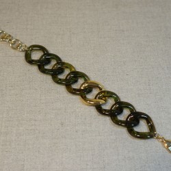 Bracelet mailles moyennes vert kaki et or
