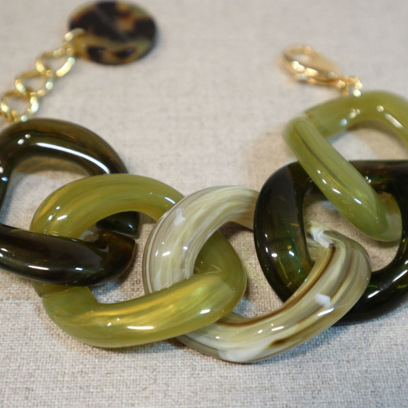 Bracelet grandes mailles en résine, acétate de cellulose