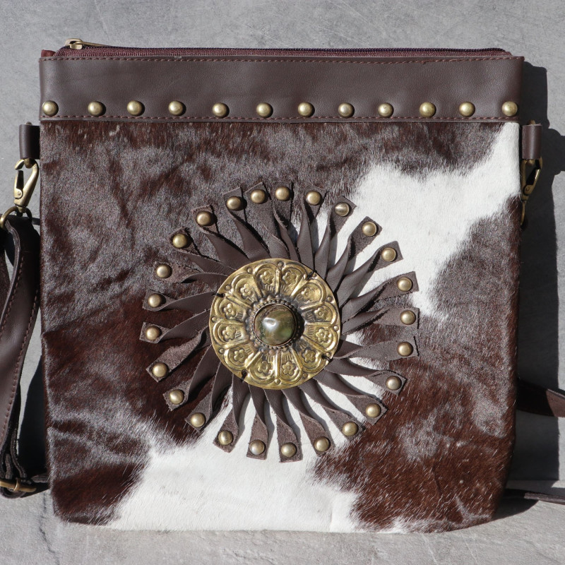 Sac bandoulière poils brun et blanc