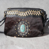 Sac bandoulière poils noir détail pierre