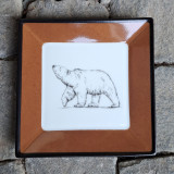 Vide-poches en porcelaine, décor ours, brun, ocre