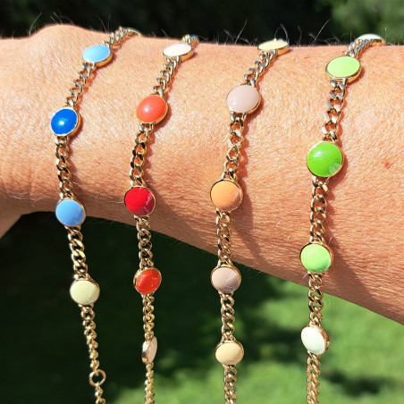Bracelets gourmettes, pastilles couleur