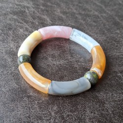 Bracelet en résine, beige, rose, vert