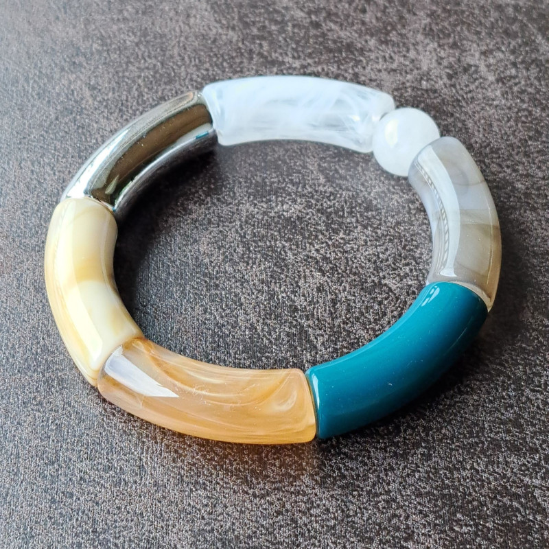 Bracelet en résine, beige, bleu, gris