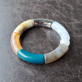 Bracelet en résine, beige, bleu, gris