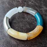 Bracelet en résine, beige, bleu, gris