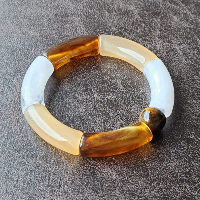 Bracelet en résine, marron, beige, blanc