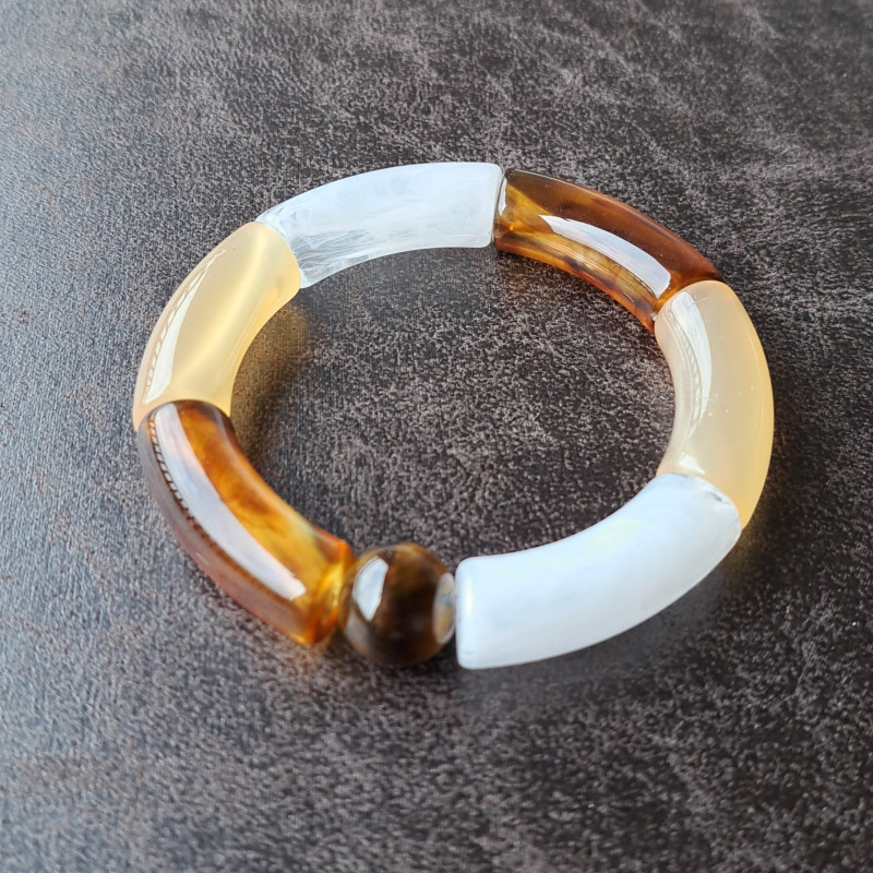 Bracelet en résine, marron, beige, blanc