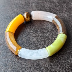 Bracelet en résine, brun, vert, jaune