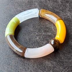 Bracelet en résine, brun, vert, jaune