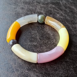 Bracelet en résine, gris, rose, jaune