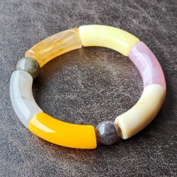 Bracelet en résine, gris, rose, jaune