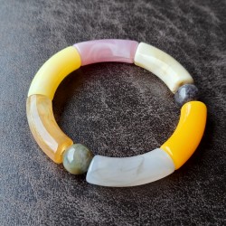 Bracelet en résine, gris, rose, jaune