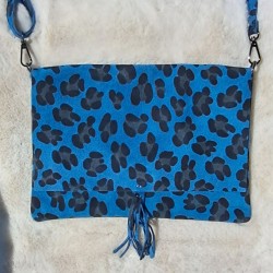 Pochette en daim léopard, bleu