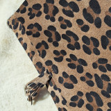 pochette en daim, impression léopard, taupe