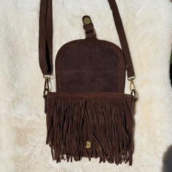 Sac bandoulière avec franges, marron chocolat