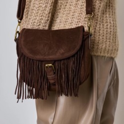 Sac bandoulière avec franges, marron chocolat