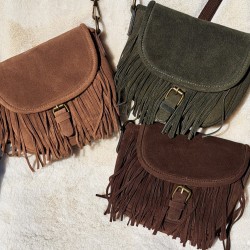 Sac bandoulière avec franges, vert kaki