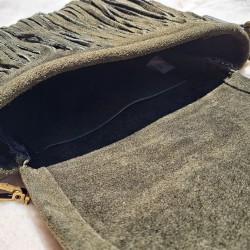 Sac bandoulière avec franges, vert kaki